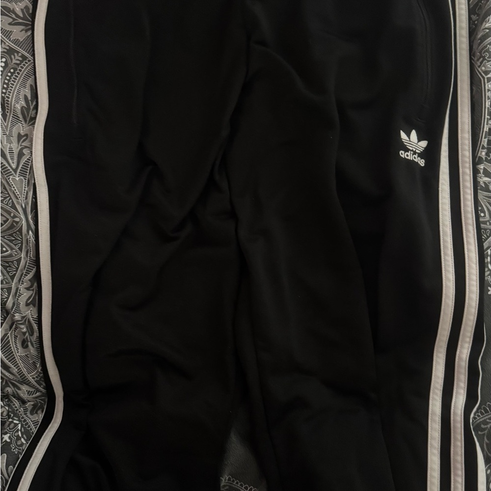 Adidas Black Joggers with White Stripes